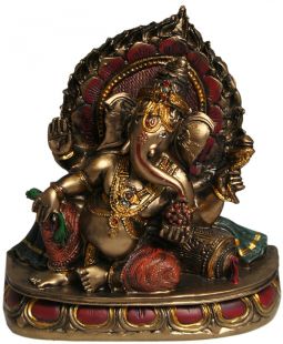 Bronze Colored Ganesh Reclines 8"